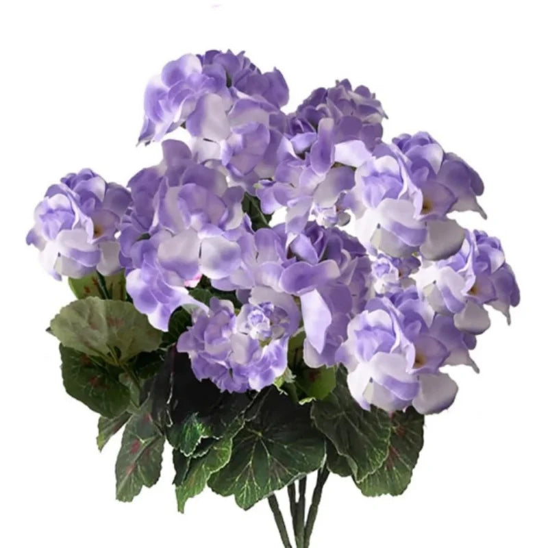 Artificial Geraniums Silk Flowers Bush White Faux Flowers for Floral Home Garden Patio Grave Vase Table Decoration