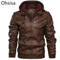 S-5XL Men PU Leather Jacket Zipper Coat Autumn Hooded Long Sleeve Street Cool Solid Color Casual Motorcycle Jacket