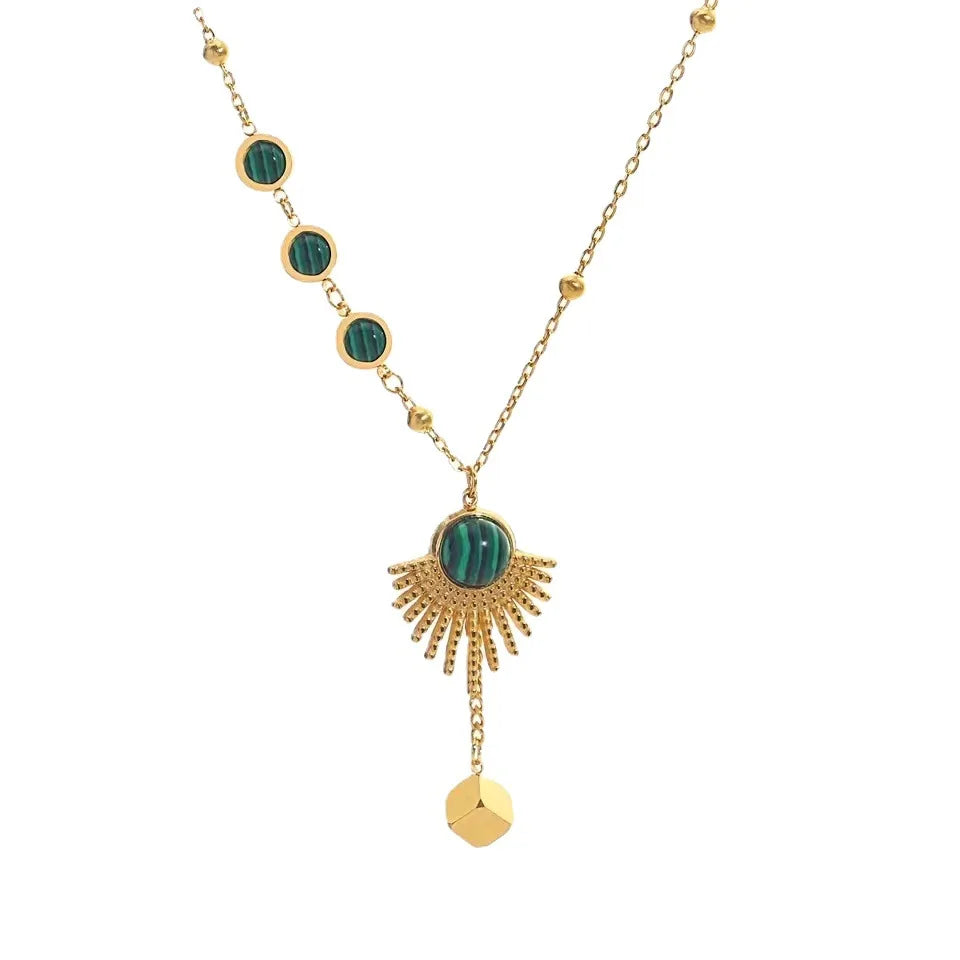 European American Malachite Necklace Square Beads Necklace Fan-Shaped Stainless Steel Necklace Women