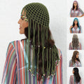 Trendy Ladies Hand Made Tassel Braid Hat Ethnic Style Hollow Net Crocheted Hat With Fringe Beads