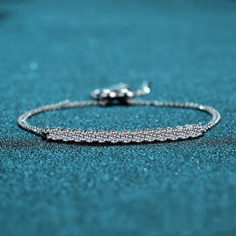 Silver 925 Original Diamond Test Brilliant Cut Total 2 Carat D Color Moissanite Bracelet Gemstone Wedding Chain Women Jewelry