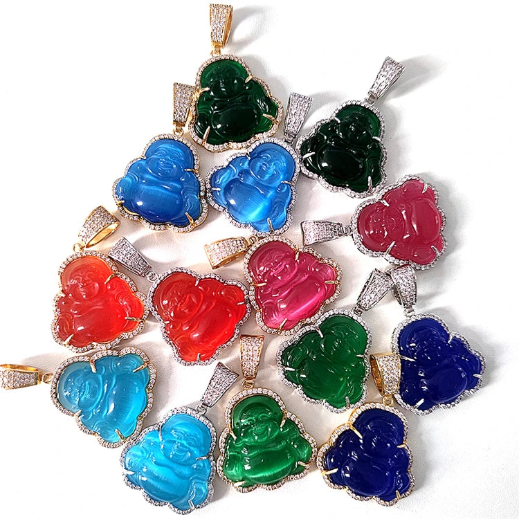 Hot Sales Hip Hop Opal Necklace Chalcedony Maitreya Buddha Stairs Cubic Zirconia Pendant Personality Pendant