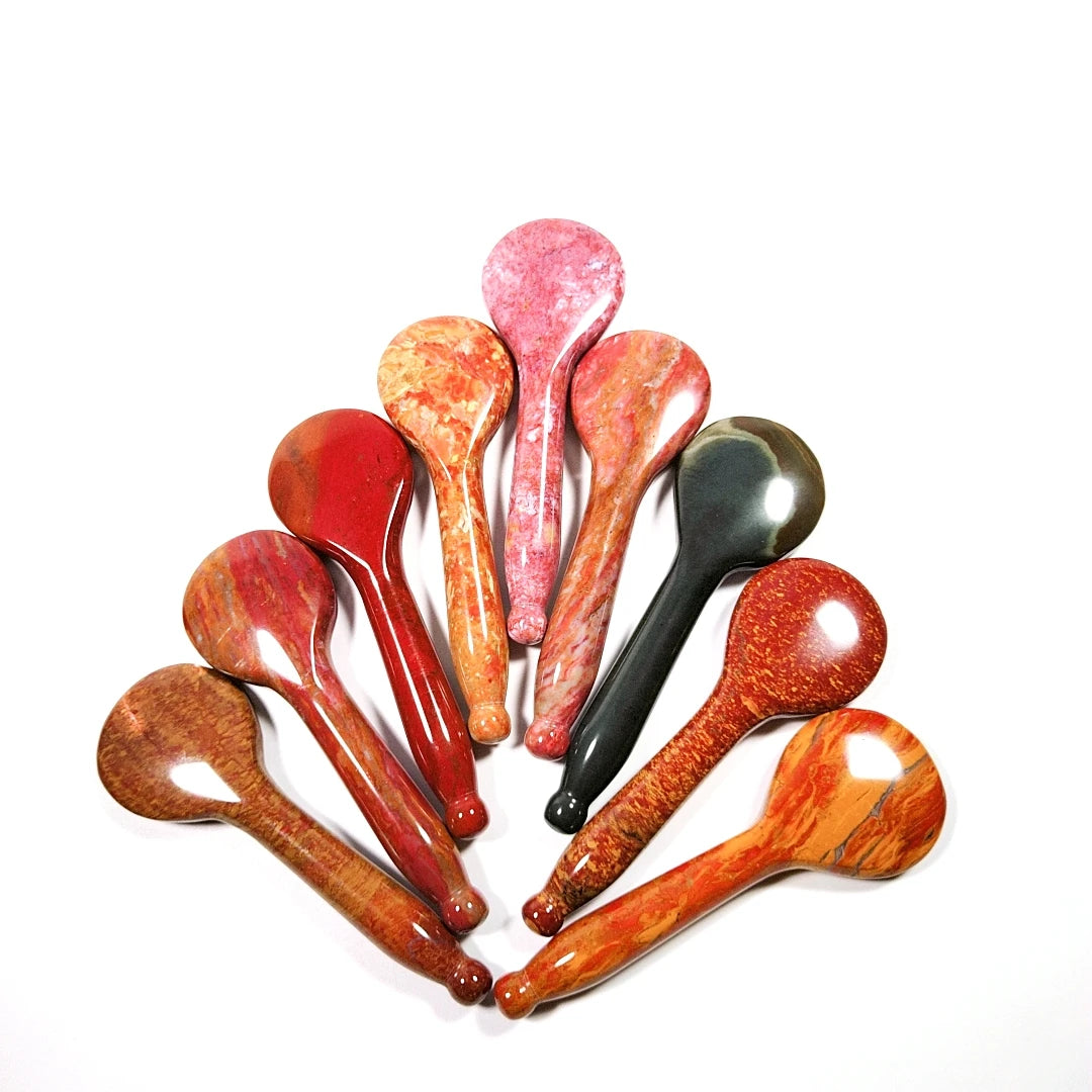 HZ Natural Mookaite jasper Spoon Guasha Crystal Healing Stone Anti Wrinkle Spoon Gua Sha Face Beauty Equipment