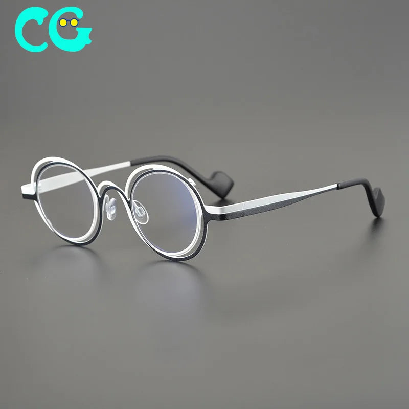 Japanese Unique Double Layer Colors Mosaic Eyeglasses Small Frame Pure Titanium Frame Flat Anti-Blue Light Eyewear