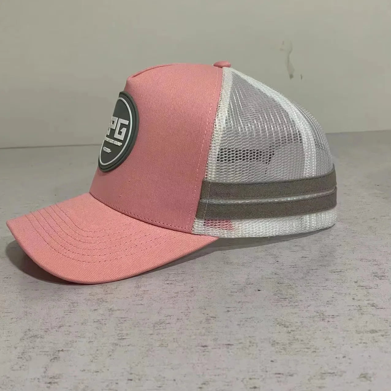 5 Panel a Frame Hat Custom Quality High Profile Striped Trucker Hat 5 Panel Embroidery Logo 2 Side Stripe Trucker Cap