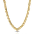 Duyizhao Fashion Women 18k Gold Plated Chains Choker Flat Snake Chain With Cz Stone Stainless Steel Jewelry Herringbone Necklace