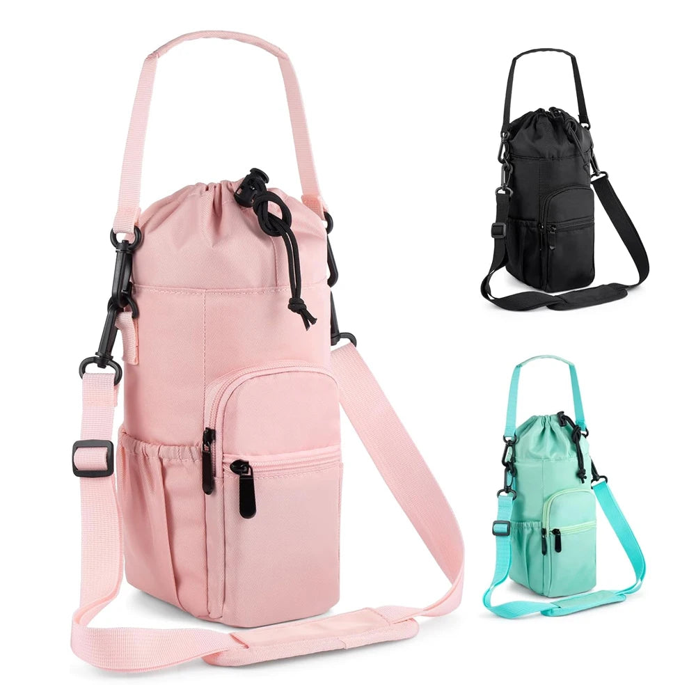 pink 32oz 40oz 16 64oz Insulated Water Bottle Holder Sling Shoulder Carry Bag with Strap Phone Pocket for Women Girls Ladies