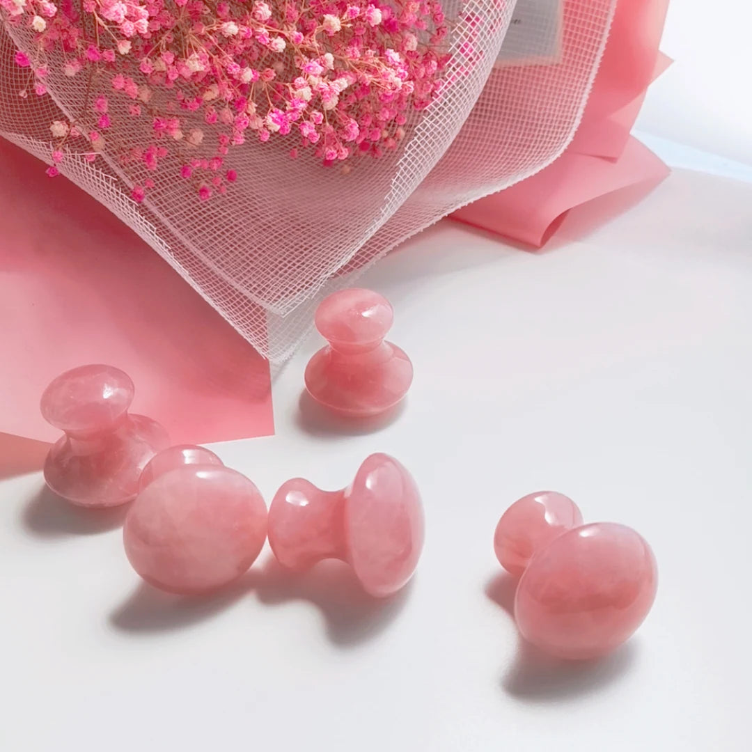 Huiying Hot Selling 100% Natural Rose Quartz Mushroom Gua Sha Mushroom Guasha Stone For Body Anti-wrinkle