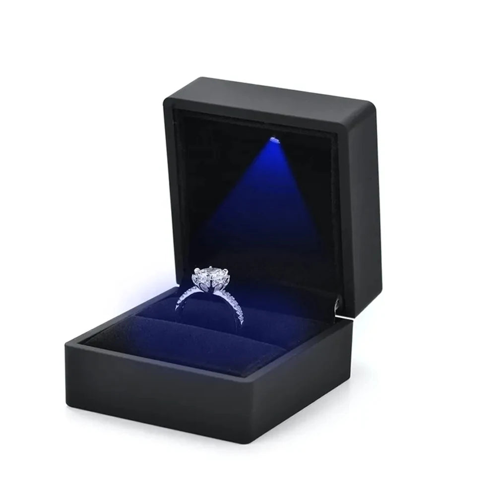 Luxury Gift Jewelry Package Jewellery Packaging Boxes Custom logo Led Jewelry Light Box Purple Ring Box