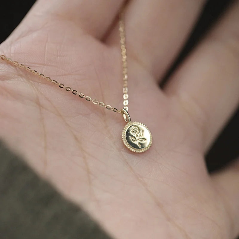 S925 Sterling Silver Gold Plated Round Brand Rose Necklace Women's Simple Temperament Light Luxury Pendant Collar Chain