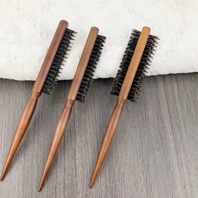 Easy to Use Comfortable Nylon Boar Bristles Massage Hair Brush With Grass Wooden Handle Salon Hairdressing Used Detangling Comb