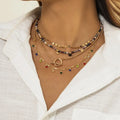SC Overlapping Pearl Necklace Ethnic Minority Crystal Bead Sequin Retro Gold Necklace Rhinestone Layered Necklace for Women