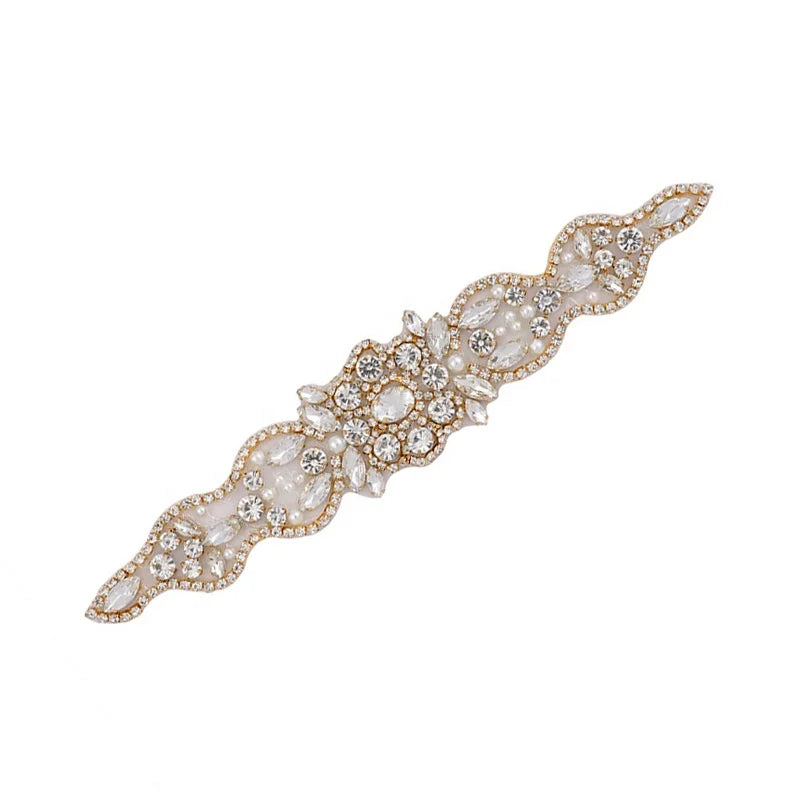 Handmade Crystal Rhinestone Sew-On Applique for Wedding Dress Decoration Bridal Headpieces Garters with Silver Rhinestones