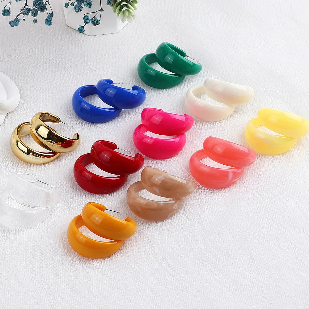 Circle Earrings Fashion 2022 Acrylic C Shape Hoop Earrings Acetate Resin Trendy Korean Colorful Geometric for Women 1 Pair / FS