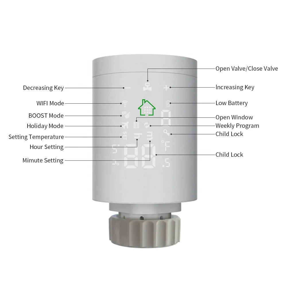 M30 X 1.5 mm Smart Wireless Thermostatic Radiator Valve Zigbee WiFi Programmable TRV Flexible Design for Home Hotel Modern Style