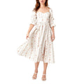 Wholesale Custom Women's Floral Printed A-Line Midi Dress Long Puff Sleeve Fit Flare Sweet Style Ruched Decoration Woven Digital