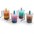 BSBH Customized Bubble Tea Keychain With Colorful Liquid for Fruit Milk Tea Boba Keychain Car Key Bag Ornament Lanyards