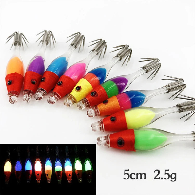 Japanese 2Pcs/Pack Luminous Hard Wood Shrimp Fishing Bait Fluorescent Fishing Lures Luminous EGI Squid Jig Hooks