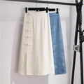 S-2XL Chinese Style Split Skirt Early Autumn Retro Jacquard Plate Buckle A-line Wrap Hip One Step Skirt