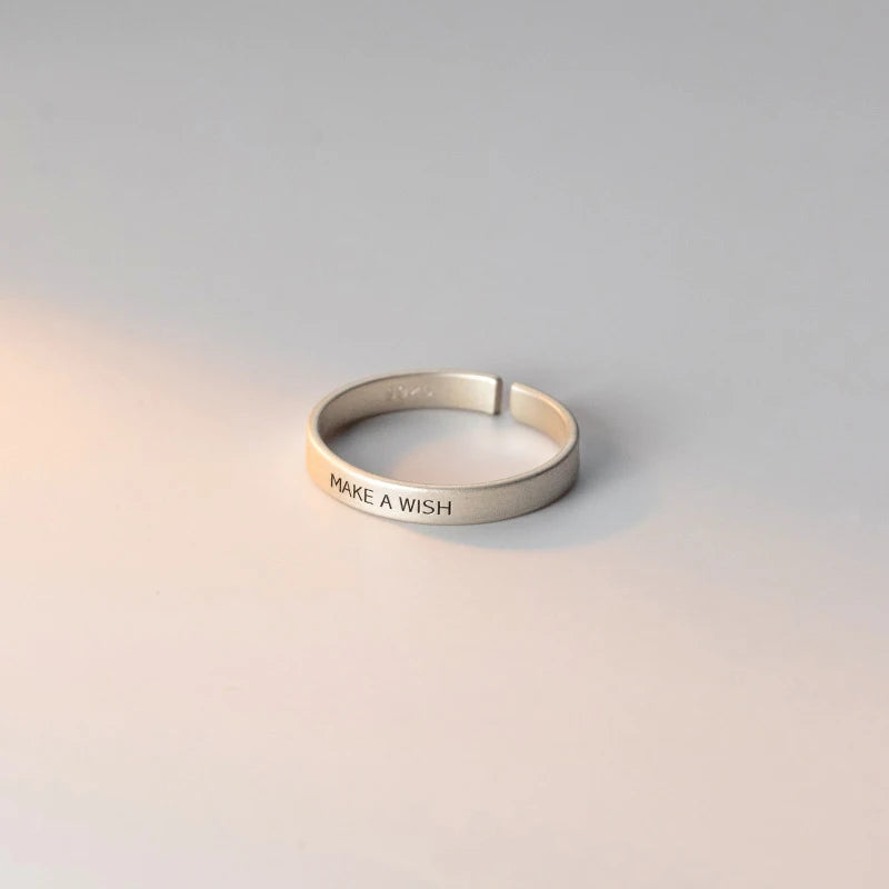 Simple Make a Wish Matte Letter Ring for Women Retro Creative Opening 925 Sterling Silver Finger Rings Party Jewelry Gifts