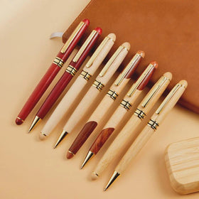 Customized Logo Bamboo Wood Roller Fountain Ballpoint Pen 0.5mm Writing Width with Wooden Gift Box