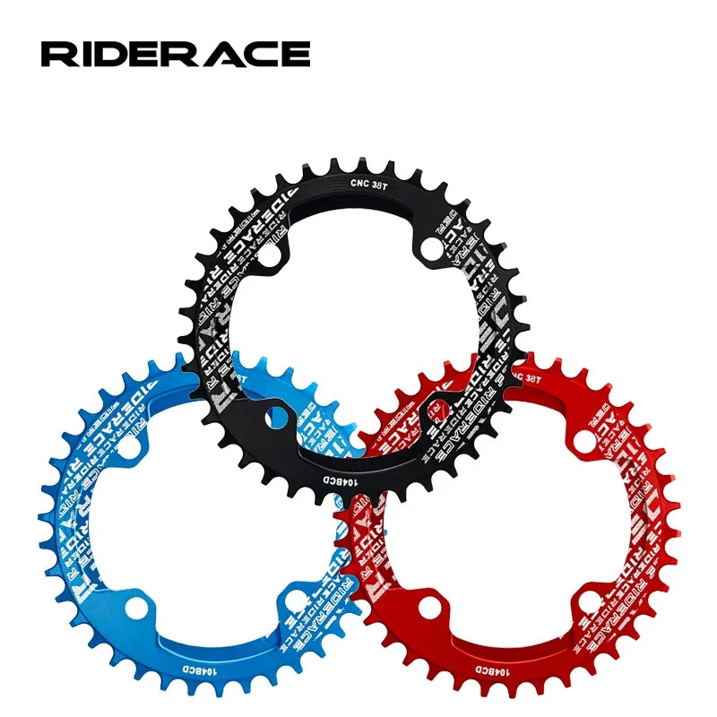 Riderace Bicycle Chainwheel 104BCD Round Shape Narrow Wide Mountain Bike Crankset Chainwheel Single Plate 32T/34T/36T/38T Parts