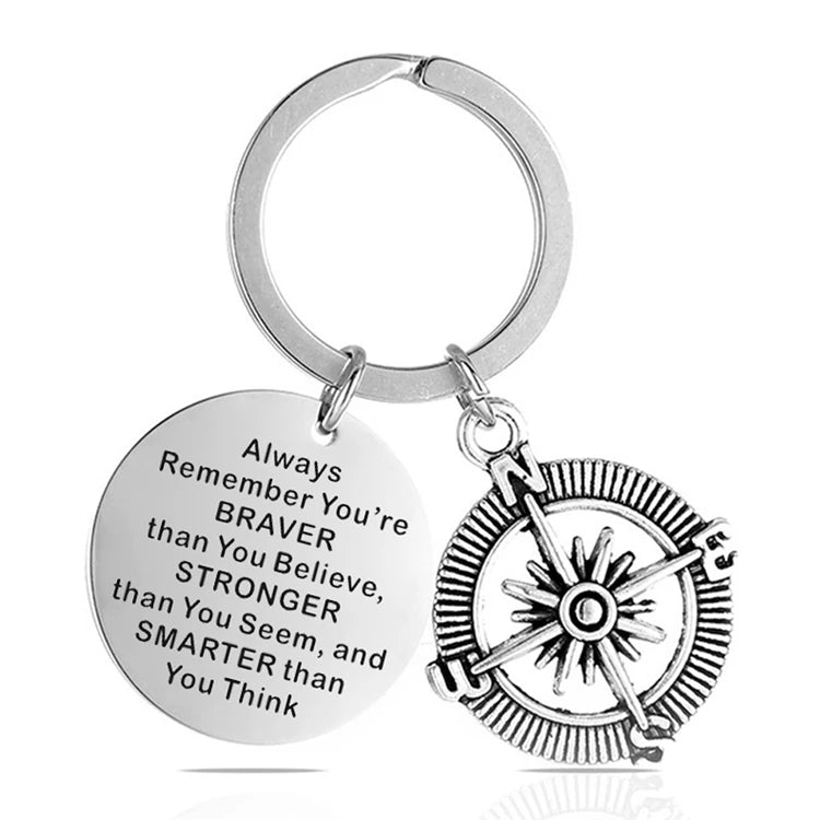 Inspirational Stainless Steel Lettering Round Keychain Compass Charm with Best Friends Theme Fashion Vintage Cartoon Styles Gift
