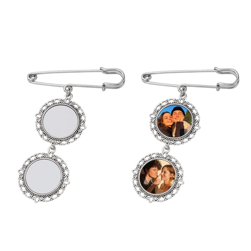 Personalized Custom Logo Wedding Bouquet Photo Charm Sublimation Round Brooch
