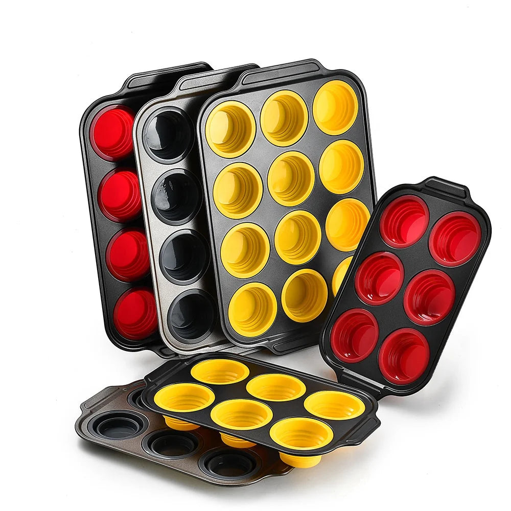 Easy-Release 12-Hole Foldable 6-Link Silicone Cake Mold Grill Baking Tool Convenient Home Kitchen Accessories Baking Dishes Pans