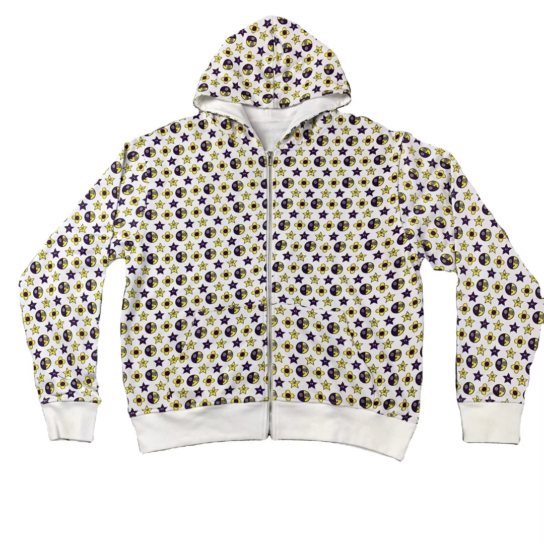 DENIMGUYS Custom Logo Sublimated Digital Printed 100% Cotton All Over Print Full Face Zip Workout Gym Men Full Zipper up Hoodies