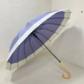 Stylish Windproof 16 Ribs Two-tone Semi-automatic Women's Straight Umbrella with Wooden Curved Handle