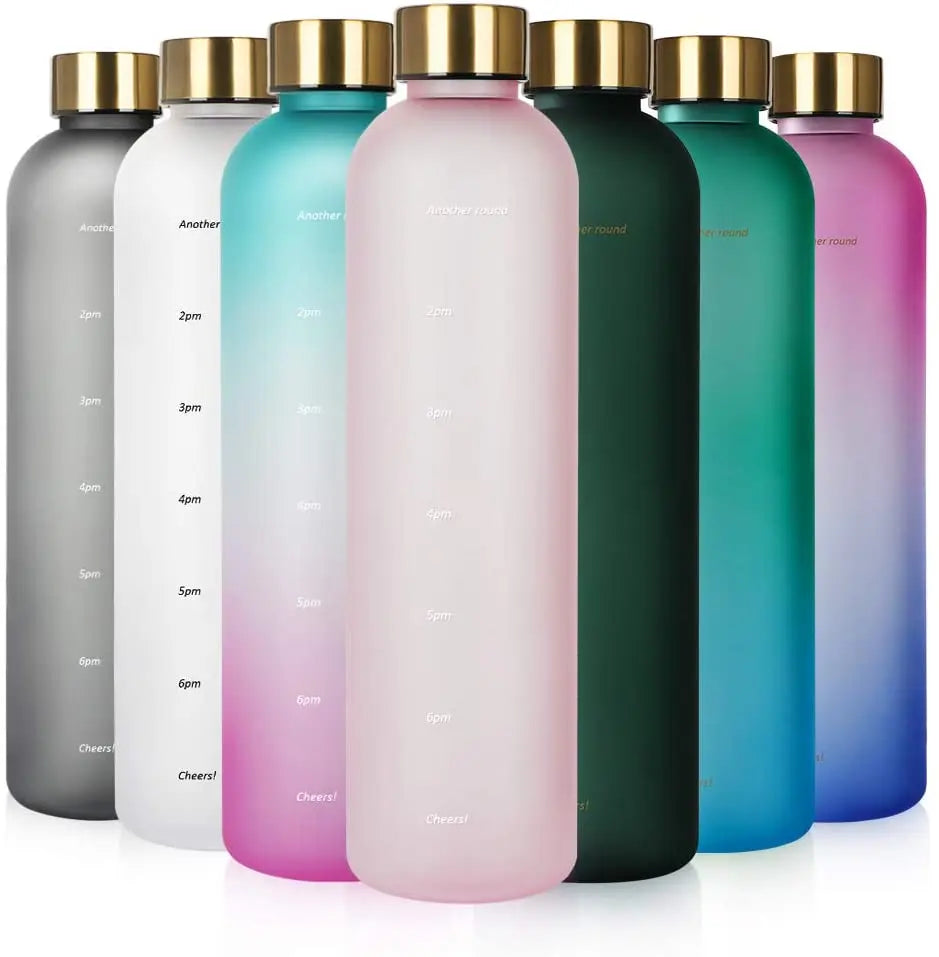 2022 New Product 32OZ BPA Free Frosted Tritan Water Bottle with Time Markings & Leakproof Lid