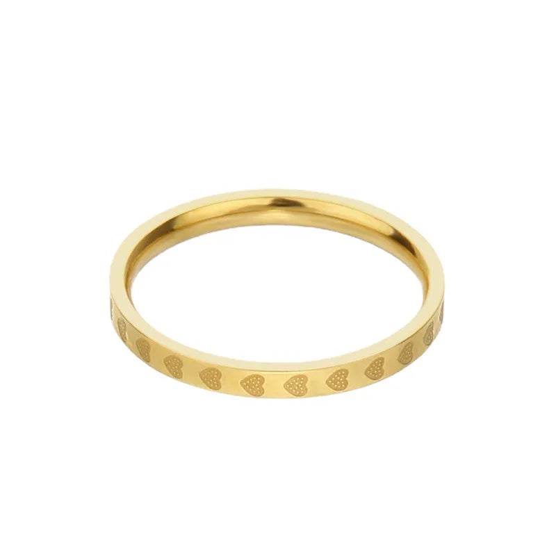 Simple Fashion Jewelry 18K Gold Plated Stainless Steel Narrow Heart Texture Ring