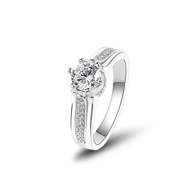 Hot Sale Rhodium Plated  halo Cubic Zirconia 925 Silver Ring