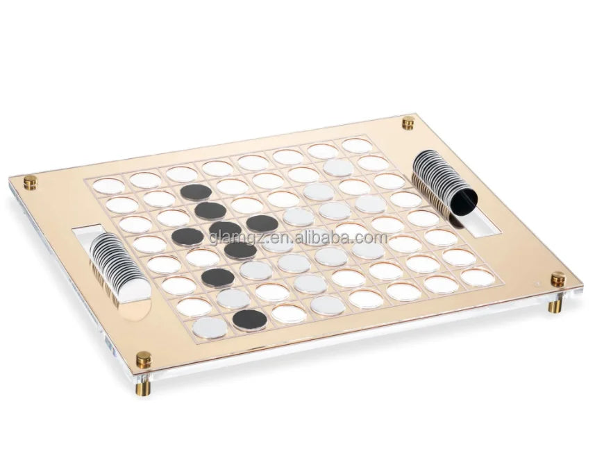 Lucite Blocks on a Gold Tray Classic Black Chess Jewish Gift Judaica Acrylic Lucite Othello Game Set