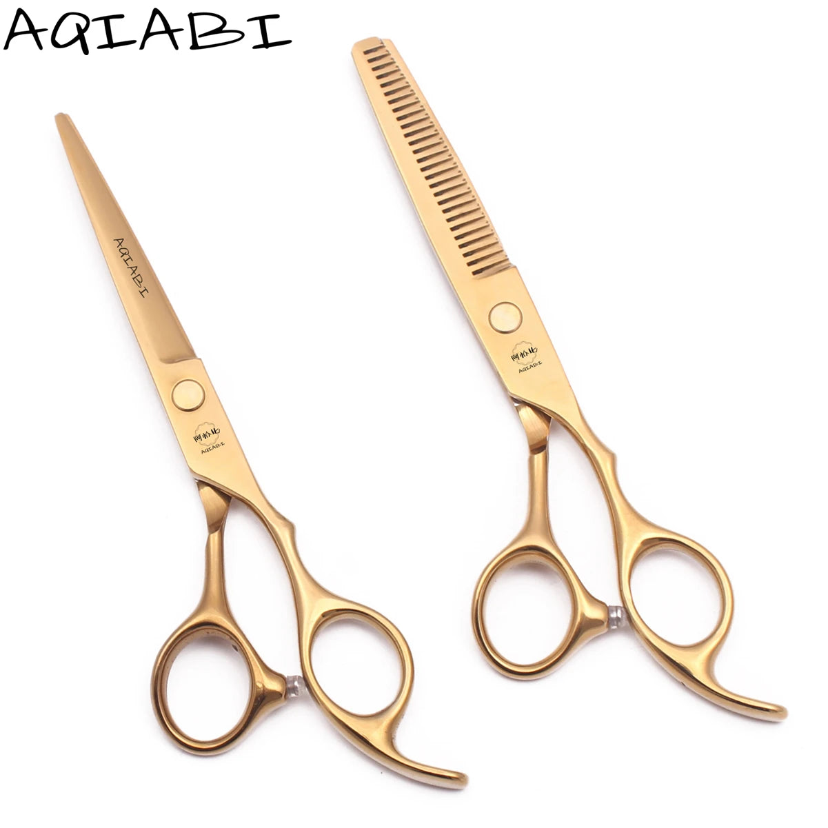 Haircut Scissors Salon 5.5" 6" AQIABI Brand Japanese Steel Thinning Shears Barber Professional Hair Cutting Scissors Gold A1005