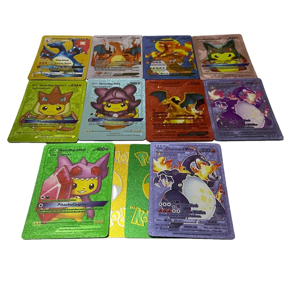 Assorted Rare for Pokemon TCG Trading Cards Colorful Deck Top with Charizard Waterproof Plastic Cards for Kids and Collectors