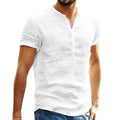 Hot Sale New Summer Short-sleeved Cotton and Linen Standing Collar Men's  t Shirt Custom t Shirts