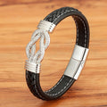 Wholesale Stainless Steel Men's Trendy Silver Plated Multiple Layer Rope Diamond Bangle Magnetic Clasp