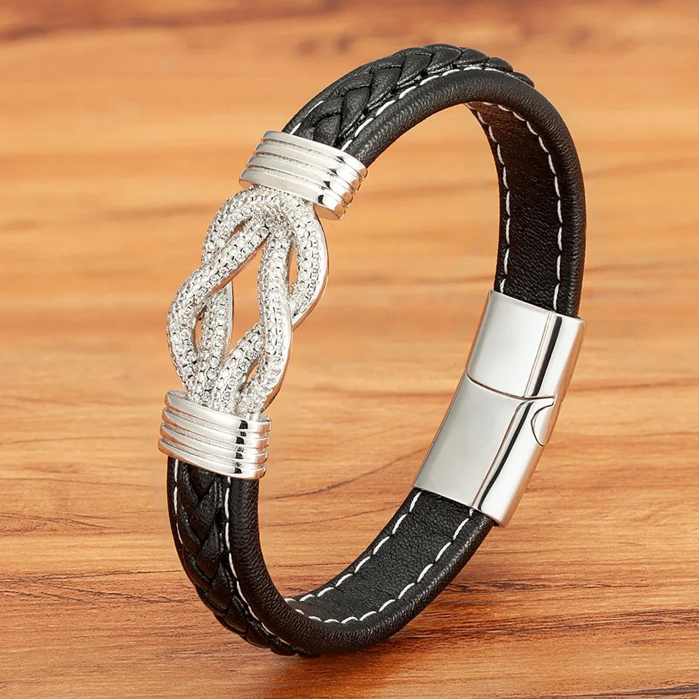 Wholesale Stainless Steel Men's Trendy Silver Plated Multiple Layer Rope Diamond Bangle Magnetic Clasp