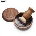 Private Label Biodegradable Black Walnut Wood Handle Shave Brush Bowl Salon Wet Shave Safety Razor Synthetic Hair JDK