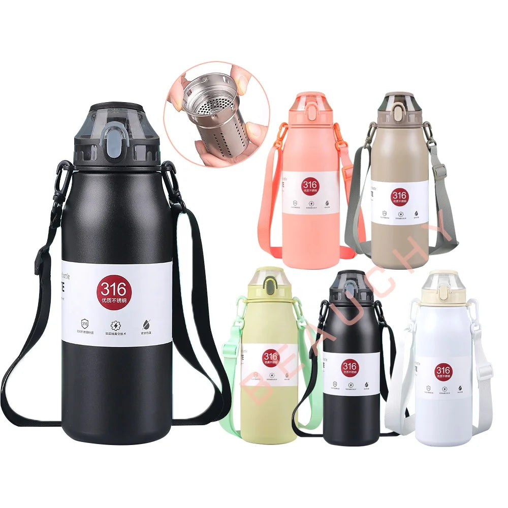 New 316 Stainless Steel Tumbler Travel Mug Gym Hot Water Bottle Outdoor Sports Vacuum Flask with Custom logo with Strap