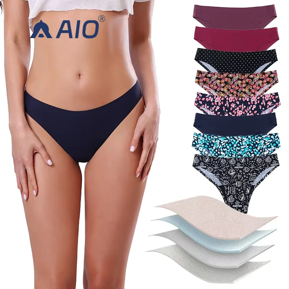 Babyshow Breathable Ice Silk Print Physiological Underwear Seamless Sanitary Period Pants Menstrual Bikini Underwear
