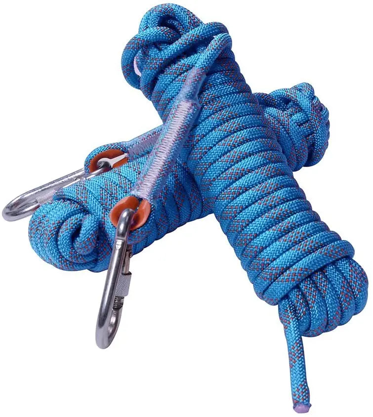 Red 32ft Static Rock Climbing Rope 12mm Outdoor Fire Escape Rappelling Gear with Two Hooks Life Safety Equipment