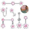 Pink Piercing Navel Ring Dripping Oil Flower Lip Stud a Variety of Body Stainless Steel Jewelry Wholesale Nose Ring