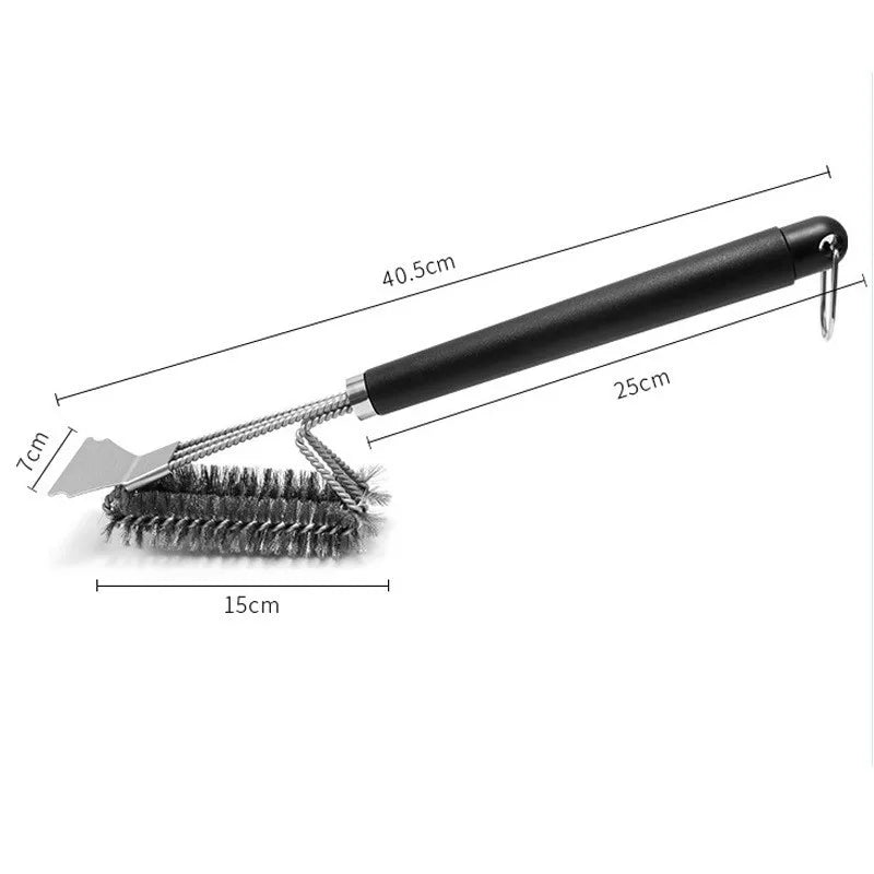 Custom Stainless Steel Wire BBQ Grill Net Cleaning Brush with Long Handle and Plastic Korean Style Outdoor Utensils