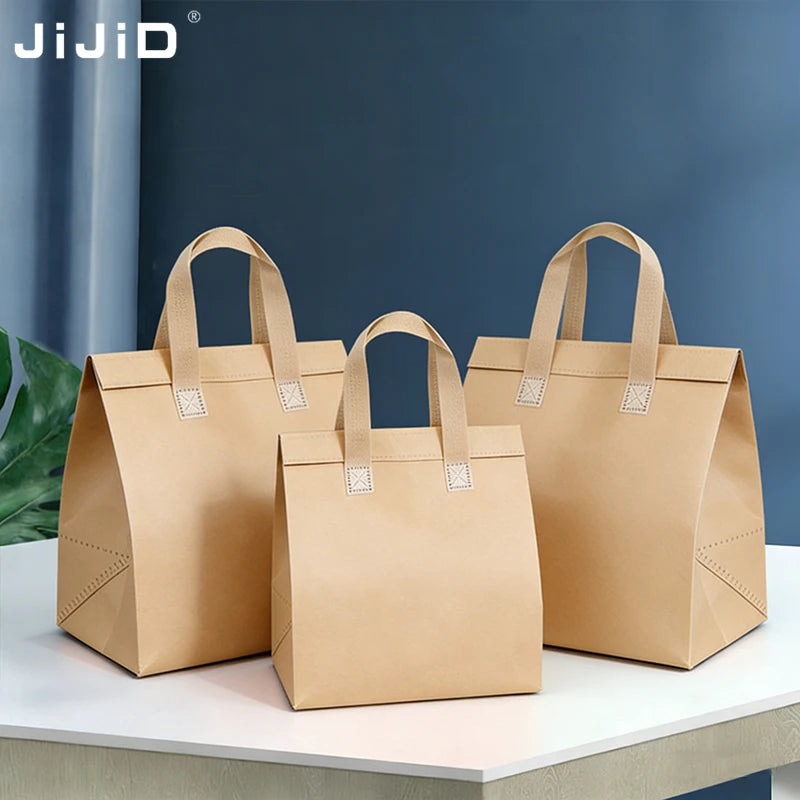 JiJiD Kraft Paper Food Cooler Bag Lunch Insulated Cooler Bag Thermal Insulation Custom Logo Insulation Bag MegaBDM
