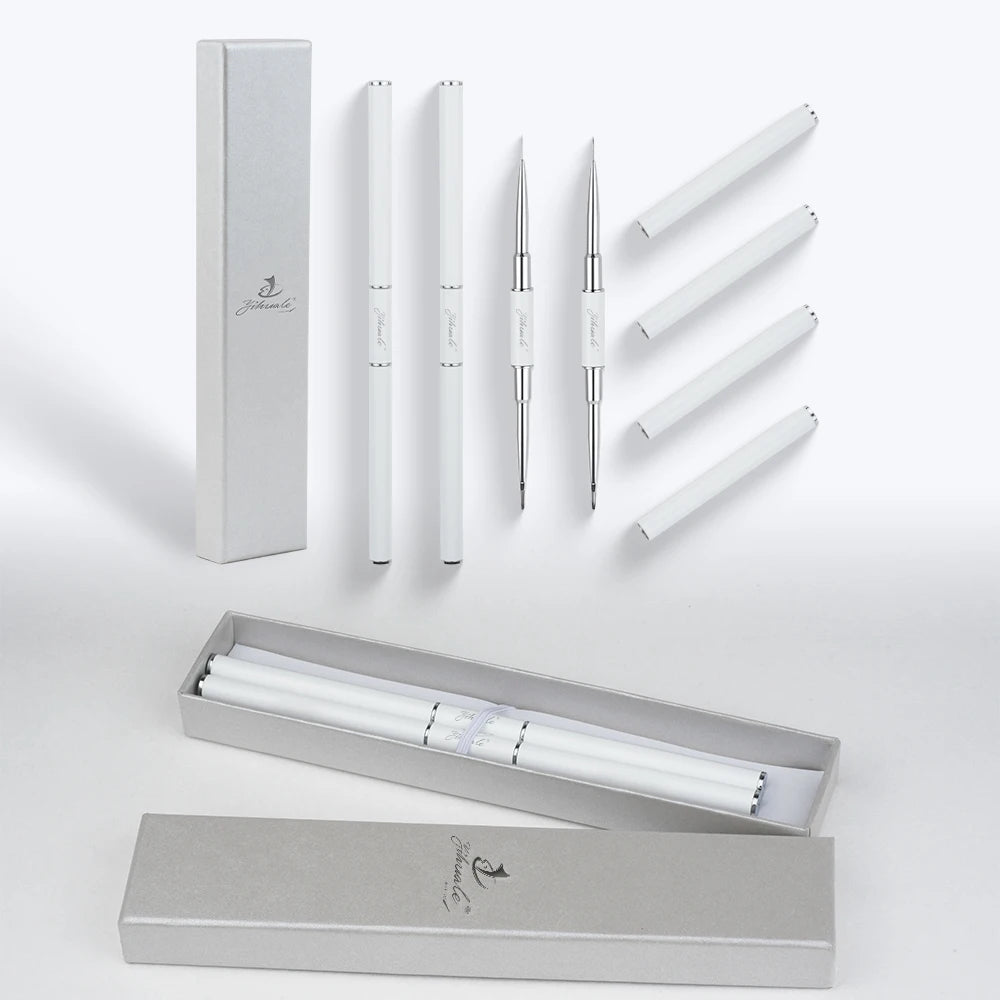 Free Sample Metal Handle Synthetic Hair Double-Ended Acrylic Nail Art Liner Brushes Set With Customized Logo Packaging