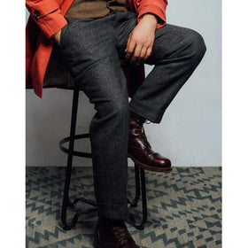 Autumn and Winter Straight Men's British Retro Trousers Herringbone Fine Wool Straight Casual Formal Suit Trousers