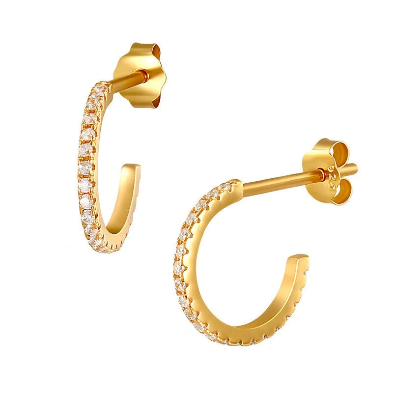 925 Sterling Silver Simple Design Semicircle Zircon Stud Earrings Letter C Silver Jewelry MegaBDM